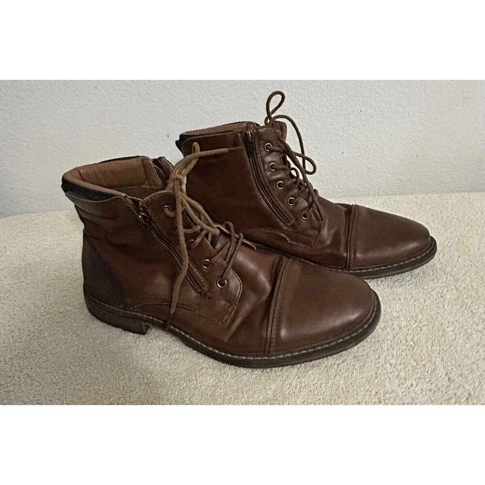 Steve Madden Men's Size 10 M-trader Cognac Lace-up and Side Zipper Combat Boots